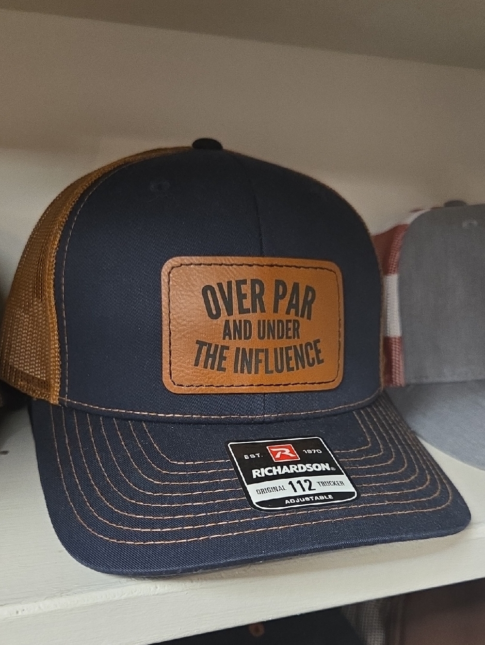 Richardson Navy & Tan Trucker Hat - "Over Par and Under the Influence"